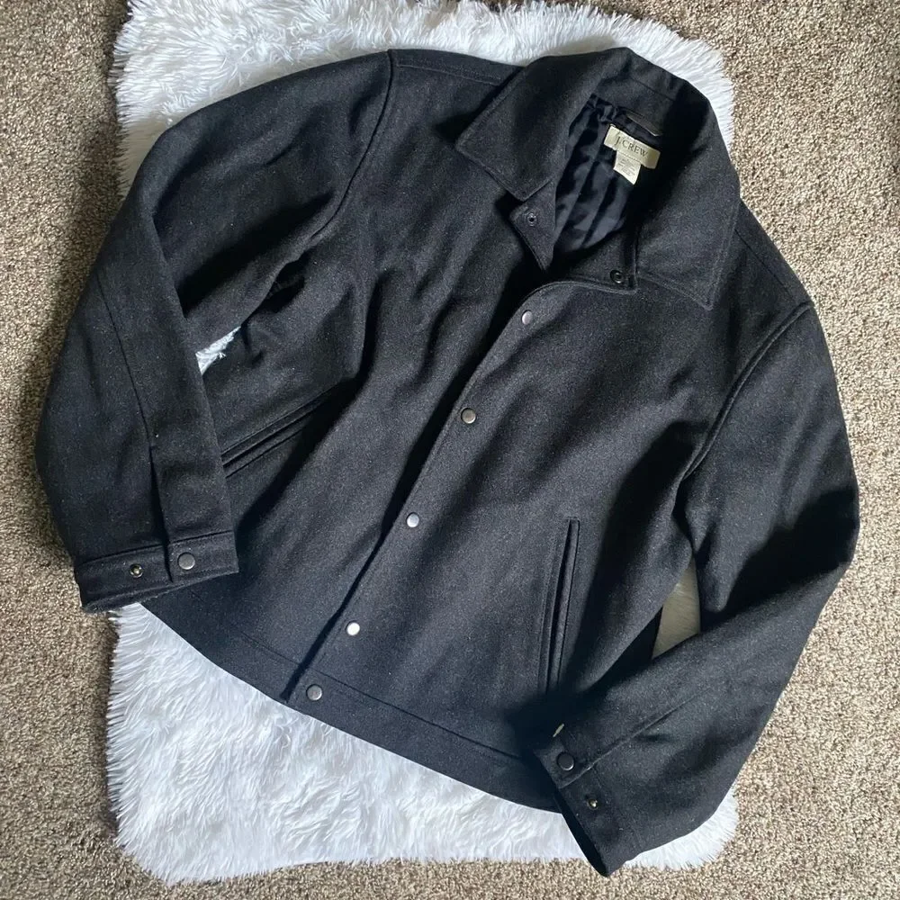 J Crew Coat Snap Down Wool Nylon Winter Lined Pockets Professional Mens Sz Large